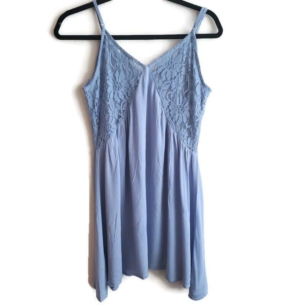 Umgee Slip Dress Mini Lace Bodice Adjustable Straps Light Blue S